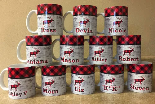 Vista 6 de Taza de café personalizada Ladybugs & Gingham de 11 onzas, color blanco