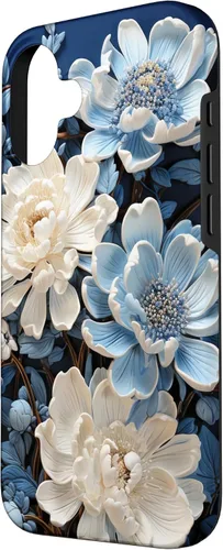 Vista 2 de iPhone 16 Chinoiserie Floral Toile Blue and White Case