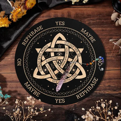 Vista 3 de ORIGACH Tablero de péndulo de nudo de 7.9 pulgadas, tablero de adivinación de brujería de madera con péndulo de radiestesia de cristal