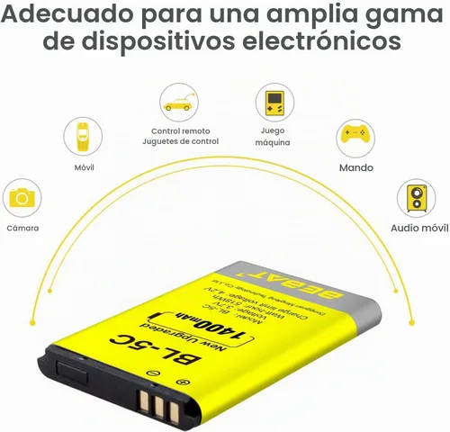 Vista 5 de Batería BL-5C (2 unidades), batería recargable BL-5C de 3.7 V, 1400 mAh, adecuada para radio doméstica, Nokia con protección actual