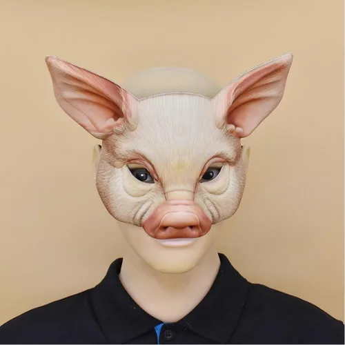 Vista 9 de Soochat Máscara de cerdo de Halloween, máscara de cabeza de cerdo, máscaras de cerdo de media cara para Halloween, festival, fiesta de máscaras