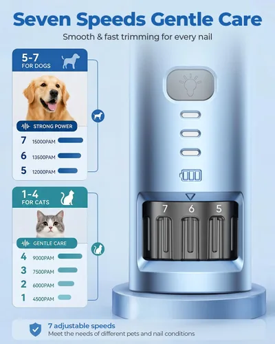Vista 4 de CATPICK Molinillo de uñas silencioso de 7 velocidades para perros y gatos Blanco