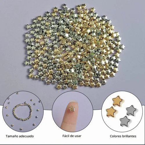 Vista 3 de 400 cuentas espaciadoras en forma de estrella, accesorios de cuentas Dorado