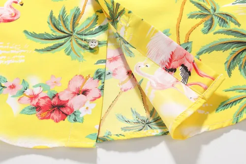 Vista 6 de SSLR Camisa hawaiana para niños grandes, camisa hawaiana para niños, camisa de flamencos, camisa Luau de manga corta para niños