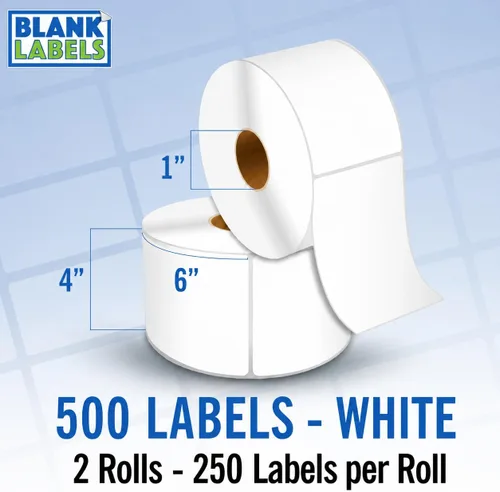 Vista 21 de Blank Labels Etiquetas en rollo de transferencia térmica directa de 4 x 6 pulgadas, 290 azules Núcleos de 3 pulgadas con Perfs Easy Tear