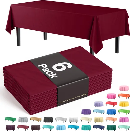 Vista 64 de Party Solids Paquete de 6 manteles de plástico prémium de 54 pulgadas x 108 pulgadas. Cubierta de mesa rectangular de plástico - Aqua