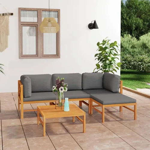 Vista 17 de 4-Piece Patio Lounge Set with Gray Cushions Solid Teak Wood Outdoor Furniture for Garden Balcony Porch Apartment Small Space