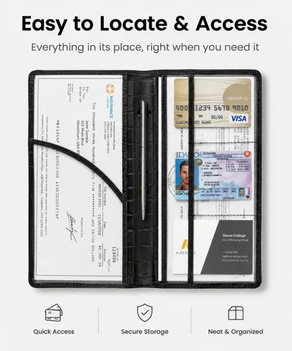Vista 8 de Yarnic Titular de la tarjeta de registro y seguro del titular del registro del automóvil y del seguro, Negro cocodrilo, Moderno