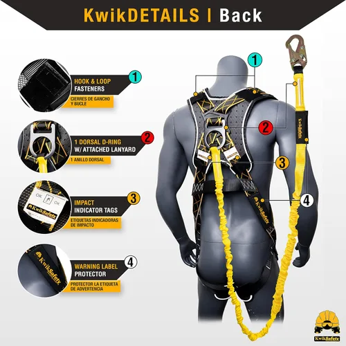 Vista 4 de KwikSafety - SCORPION Safety Harness [w/Attached 6ft Lanyard] Safety Harness Fall Protection Kit ANSI OSHA