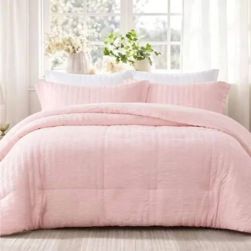 Vista 8 de Quataly - Juego de edredón Seersucker tamaño Twin/Twin XL en color blanco; juego de cama de 2 piezas que incluye 1 edredón suave y esponjoso y 1