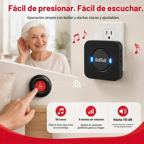 Vista 4 de CallToU Buscapersonas para cuidadores, botón de llamada para ancianos Negro 2+3
