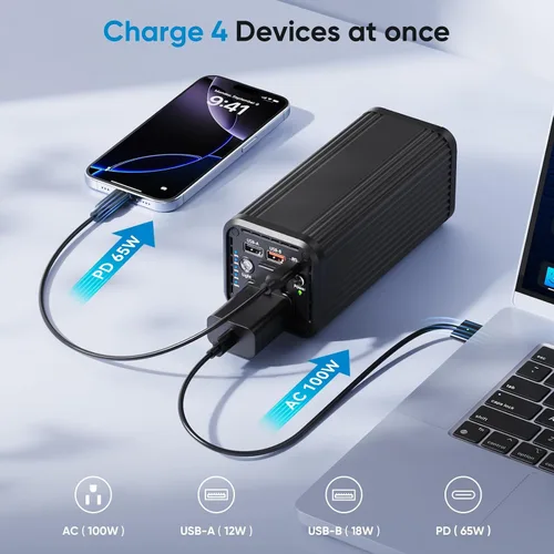 Vista 3 de Computadora portátil con interfaz de alimentación de CA, tipo C PD de 100 W tipo PD 65 W de carga rápida, con funciones de entrada y salida, 2