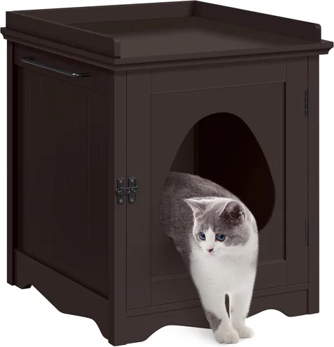 Vista 12 de Yaheetech - Caja de arena oculta para gatos, mesa auxiliar blanca Blanco