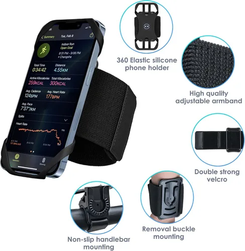Vista 4 de Cikyner Brazalete deportivo 3 en 1, giratorio de 360° y desmontable G4Negro
