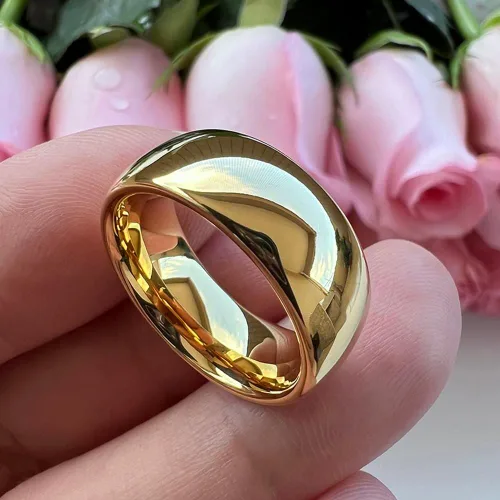 Vista 3 de TUTISS Anillos de tungsteno dorados de 0.157in, 0.236in, 0.315in, 0.394in, anillos de boda para hombres y mujeres, anillos de compromiso abovedados