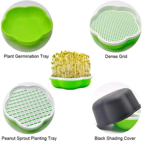 Vista 7 de Bandeja para germinar semillas con tapa, forma libre de suciedad y capacidad portátil, sin BPA, verde (1 unidad)