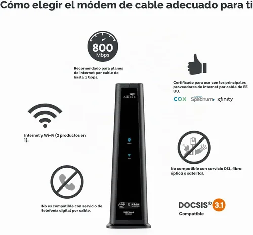 Vista 3 de Arris (SBG8300-RB) - Combo de Router de Módem de Cable - DOCSIS 3.1 Gigabit Rápido & WiFi AC2350, Comcast Xfinity, Cox, Spectrum & Más, Velocidades
