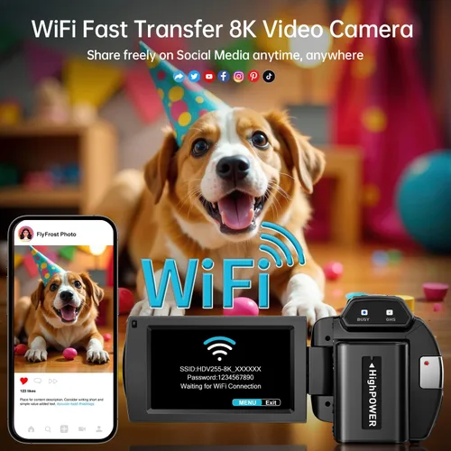 Vista 3 de FlyFrost Cámara de video 8K 88MP UHD WiFi Vlogging Cámaras para YouTube 18X zoom digital IR visión nocturna 3.0 pulgadas videocámara pantalla táctil