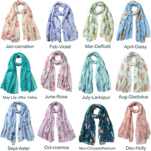 Vista 6 de Bufanda de flores de nacimiento de moda para mujer, bufanda de Navidad, chales y envolturas de regalo de cumpleaños, caja para mamá, Septiembre Aster