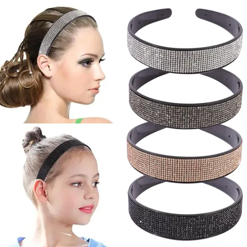 Vista 4 de Diademas con pedrería para mujeres y niñas, 4 piezas de diadema brillante de cristal antideslizante, diadema de cabello de pedrería sólida