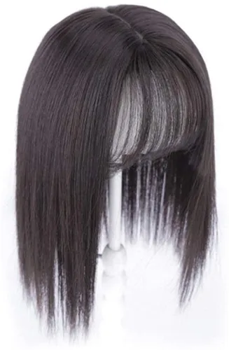 Vista 7 de Extensiones de cabello con clip con flequillo, invisible, natural, corona, extensiones para el cabello para mujeres, con cabello gris o delgado, 10
