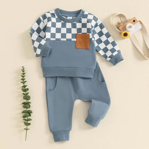 Vista 72 de Conjunto de sudadera de manga larga con cuello redondo y pantalones deportivos para bebés, ropa de invierno para bebé
