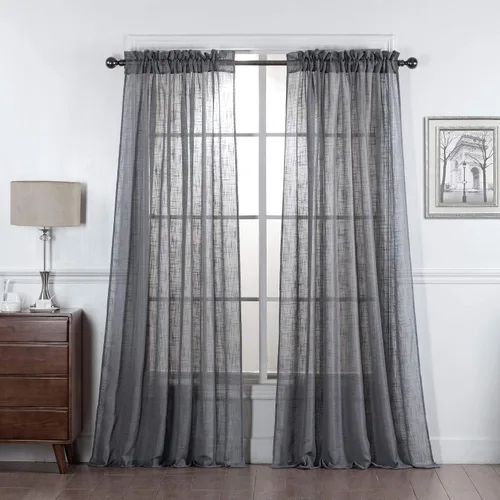 Vista 21 de 2 piezas de cortinas de aspecto de lino sólido y elegante, paneles totalmente cosidos, niveles de tratamiento de ventanas