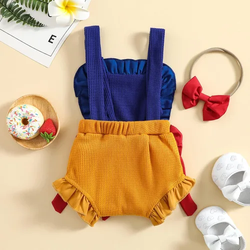 Vista 3 de Tempura Disfraz de Halloween para bebé niña, mameluco de manga voladora con bloque de color de princesa con lazo