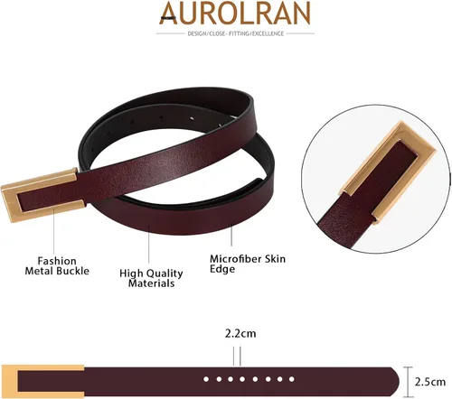 Vista 417 de Cinturón de cuero clásico con hebilla de metal para mujer con vestido de jeans