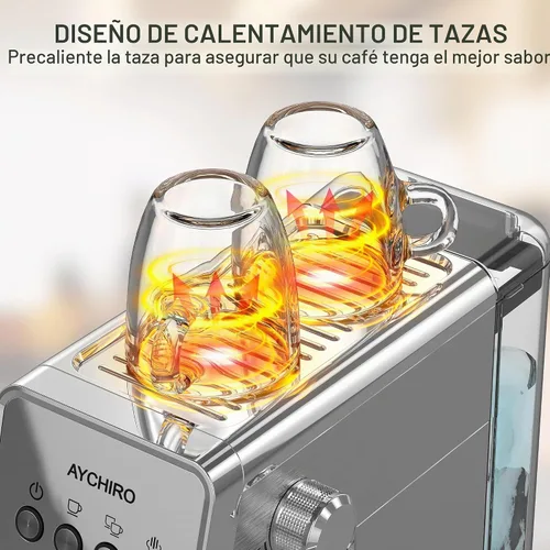 Vista 3 de AYCHIRO Máquina de café expreso de 20 barras con espumador de leche, cafetera espresso profesional para el hogar, cafetera de capuchino de acero