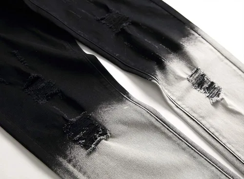 Vista 5 de Ylingjun - Pantalones vaqueros elásticos para hombre con bordado de rosa envejecido