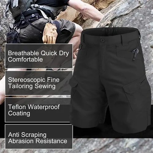 Vista 2 de Jessie Kidden Pantalones cortos tácticos para hombre, elásticos, para exteriores, resistentes al desgaste, rasgaduras, parada, trabajo, senderismo