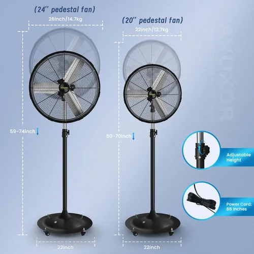 Vista 6 de Ventilador de pedestal para exteriores de 20 pulgadas, ventilador de pedestal oscilante de 4 velocidades con motor de CC sin escobillas sellado