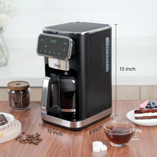Vista 6 de Gevi Cafetera de 12 tazas con pantalla táctil, cerveza atrevida y helada, jarra de vidrio Cervecera de goteo de 12 tazas, temporizador