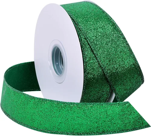 Vista 8 de YAMA - Cinta de alambre con purpurina azul de 1-1/2 pulgadas x 20 yardas, cinta de alambre azul para árbol de Navidad, envolver regalos, coronas