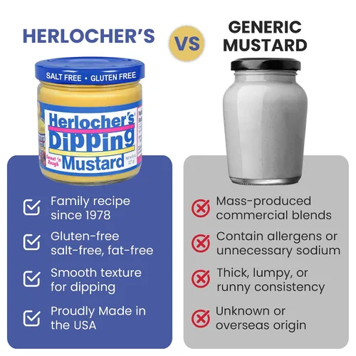 Vista 4 de Herlocher’s Dipping Mustard – Sweet & Tangy Mustard Dip, 8 oz Jar Gluten-Free, Salt-Free, Fat-Free Perfect Pretzel & Snack Dip Made in USA