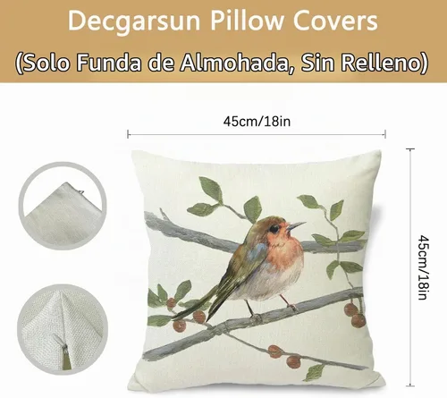 Vista 2 de Juego de fundas de cojín de lino con decoración de animales de estilo granja, funda de cojín para pájaros, cojín para patio, jardín, sofá, sillón
