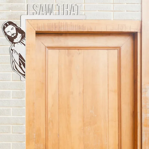 Vista 4 de Marco de esquina grande con texto en inglés «Jesús I Saw That Door», madera