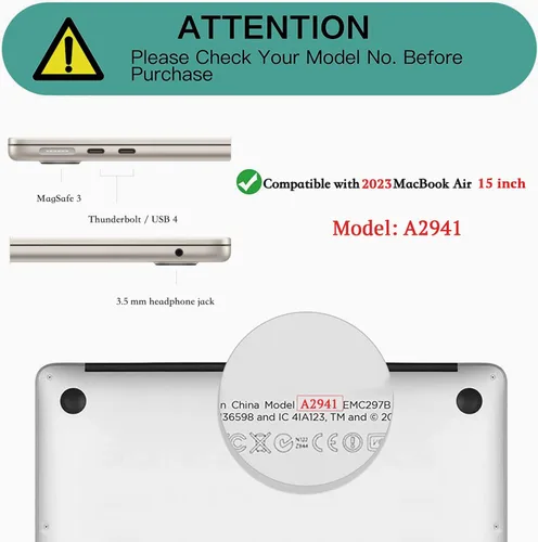 Vista 2 de Teryeefi Funda compatible con M3 MacBook Air de 15 pulgadas 2023 2024 versión A3114/A2941, carcasa rígida de plástico con cubierta de teclado