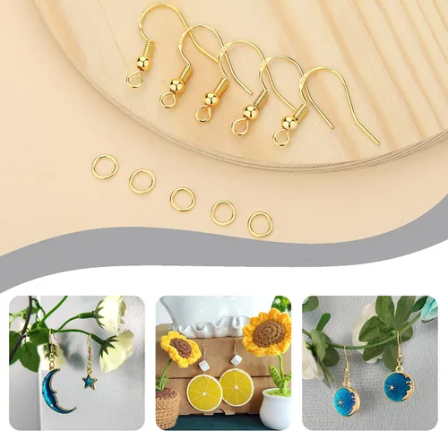 Vista 5 de MAIBAOTA Ganchos de Oro para Aretes para Hacer Joyas, 602 Piezas de Ganchos de Aretes Chapados en Oro Hipoalergénicos, Anillos de Salto, Accesorios