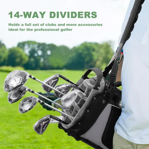 Vista 8 de UNIHIMAl Bolsa de golf de 14 vías, bolsa de golf de piel sintética para hombres y mujeres con parte superior de felpa, 10 bolsillos