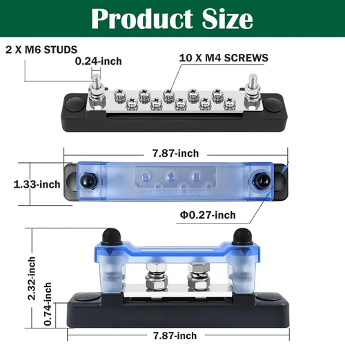 Vista 2 de LENKRAD Barras de autobús marinas M6 de 12 V, bloque de distribución de batería impermeable, bloque de terminales de alimentación de 150 A con 2