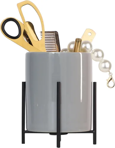Vista 5 de Planet Pencil Cup Sturdy Metal Frame with White Ceramic Pen Holder For Desks and kitchen Appliance Holders