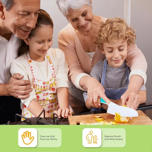 Vista 3 de Cuchillos para niños, juego de cuchillos de cocina y hornear de 6 piezas, cuchillos para niños para cocina real, herramienta sin BPA para niños