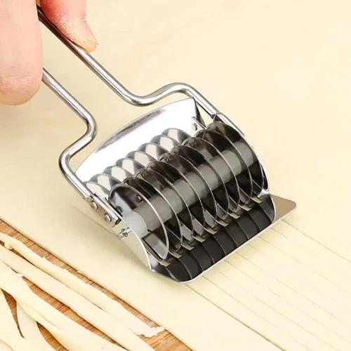 Vista 5 de Cortador de fideos para pasta, máquina manual de espaguetis de pasta de acero inoxidable, cortador de masa para fideos caseros, rodillo de celosía