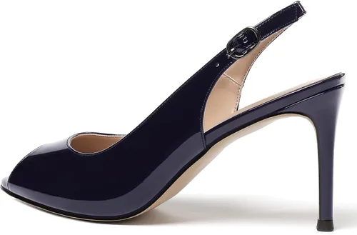 Vista 7 de WAYDERNS Zapatos de vestir de tacón alto con correa al tobillo y puntera abierta, de charol y tacón alto, bonitos zapatos de vestir de 3.5 pulgadas