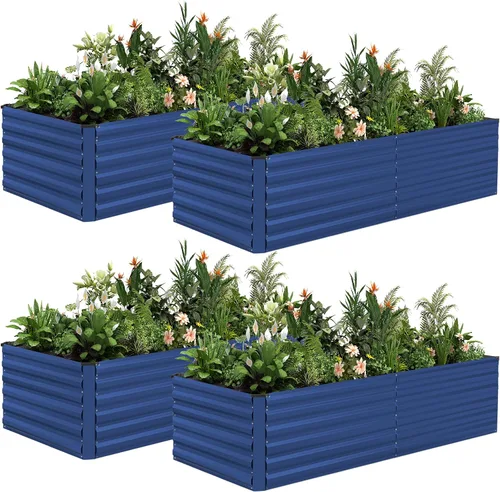 Vista 25 de NAVINE Cama de jardín elevada de 8 x 4 x 2 pies, macetas elevadas de metal grande, macetas para plantas al aire libre para verduras, flores