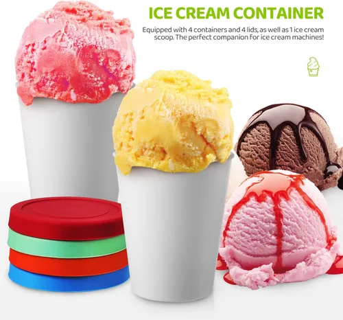 Vista 4 de Paquete de 4 recipientes de helado de 8 onzas con tapas y cuchara, reutilizables, para almacenamiento de alimentos, para yogurt Sundae