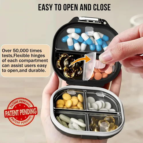 Vista 3 de Paquete de 2 organizadores de pastillas, caja de pastillas de 7 compartimentos, dispensador grande de pastillas para casa y viaje, soporte hermético