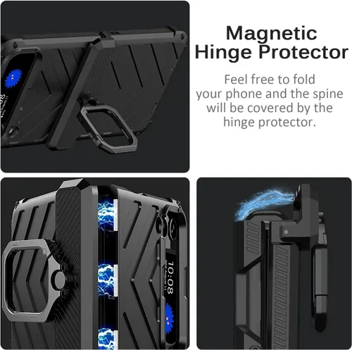 Vista 3 de Miimall Funda compatible con Galaxy Z Flip 3, Samsung Z Flip 3, soporte de anillo ultra protector a prueba de golpes, carcasa duradera para Galaxy Z